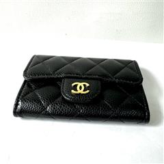 Chanel Classic Flap Card Holder Wallet Quilted Caviar Black Leather Gold Hardwar